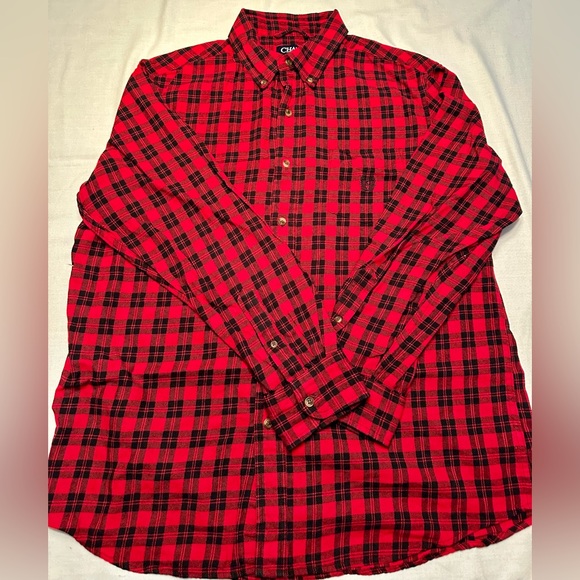 Chaps. Red and black buffalo plaid flannel long sleeve button-down. Size L. - Picture 1 of 4